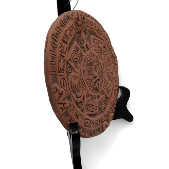 Mayan AZTEC Sun CALENDAR Wall Plaque in Clay Brown Terracotta Handmade - Picture 2 of 9